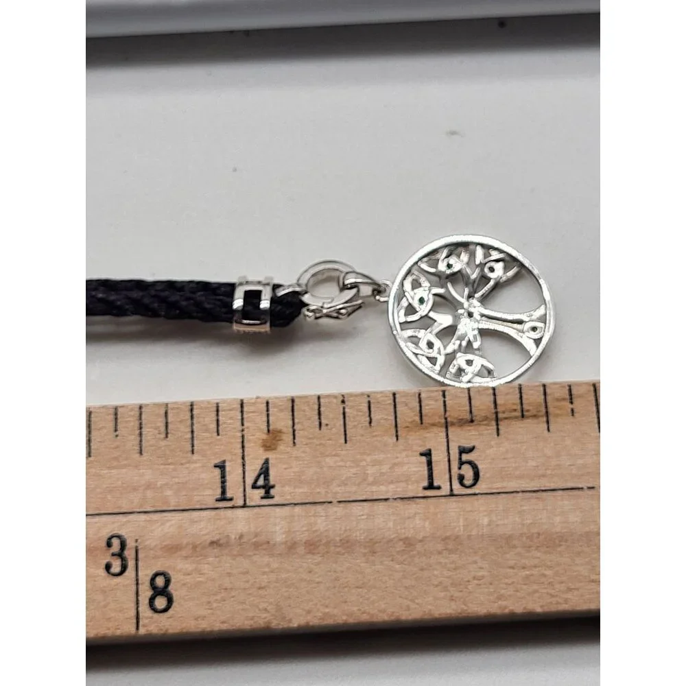 Sterling Silver 925 Tree of Life Pendant Necklace on Black Adjustable Rope - Picture 9 of 9